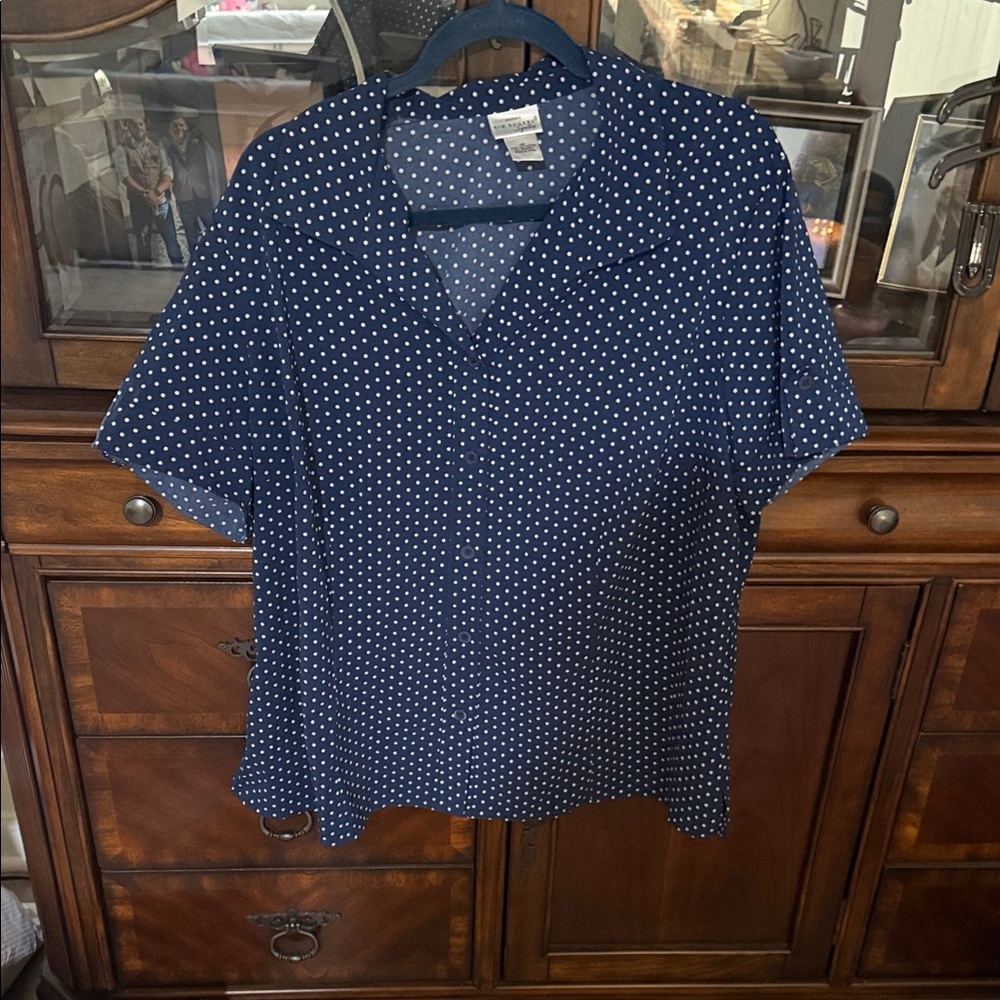 Kim Rogers Navy and White Polka Dot Blouse